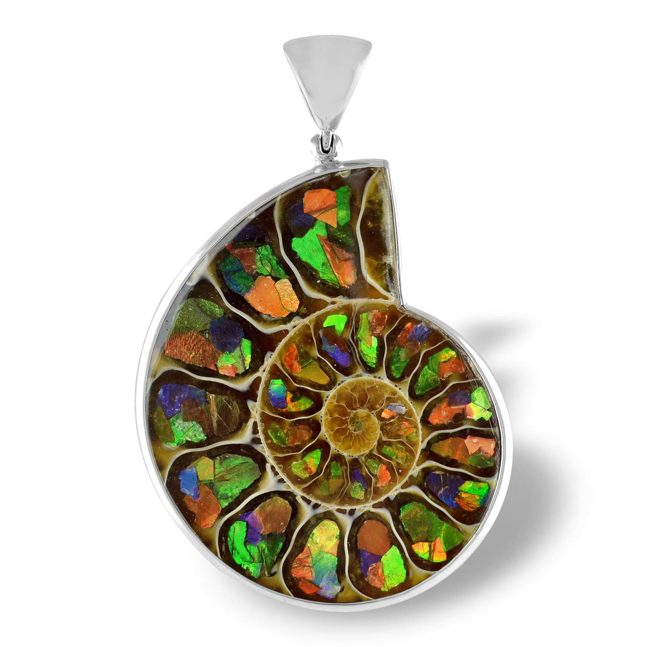 Starborn Ammonite Artistic Gemstone Inlay Pendant 925e Sterling Silver, Gemstone Sterling Silver, Ammolite