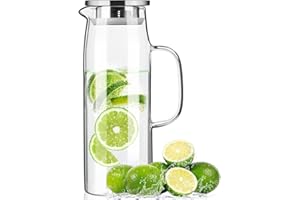 Baalaka Glass Pitcher with Lid 1.5/50 oz, Leak-proof Water Pitcher, High Borosilicate Glass Water Pitcher for the Shelf of Fridge, Iced Tea Pitcher for Cold/Hot Drinks