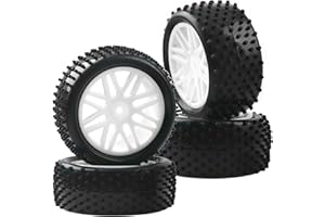 HIRCQOO 16-Spoke OD 86mm/3.38'' 16-Spoke 12mm Hex Hub Wheel Rims & Rubber Tires Compatible with Redcat Tornado HPI HSP Kyosho Losi 1/10 Scale Off Road Buggy (White)