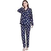amaxer Women's Flannel Pajama Set 100% Cotton Pajamas For Women Long Sleeve Elastic Drawstring Pjs Button Warm Sleepwear