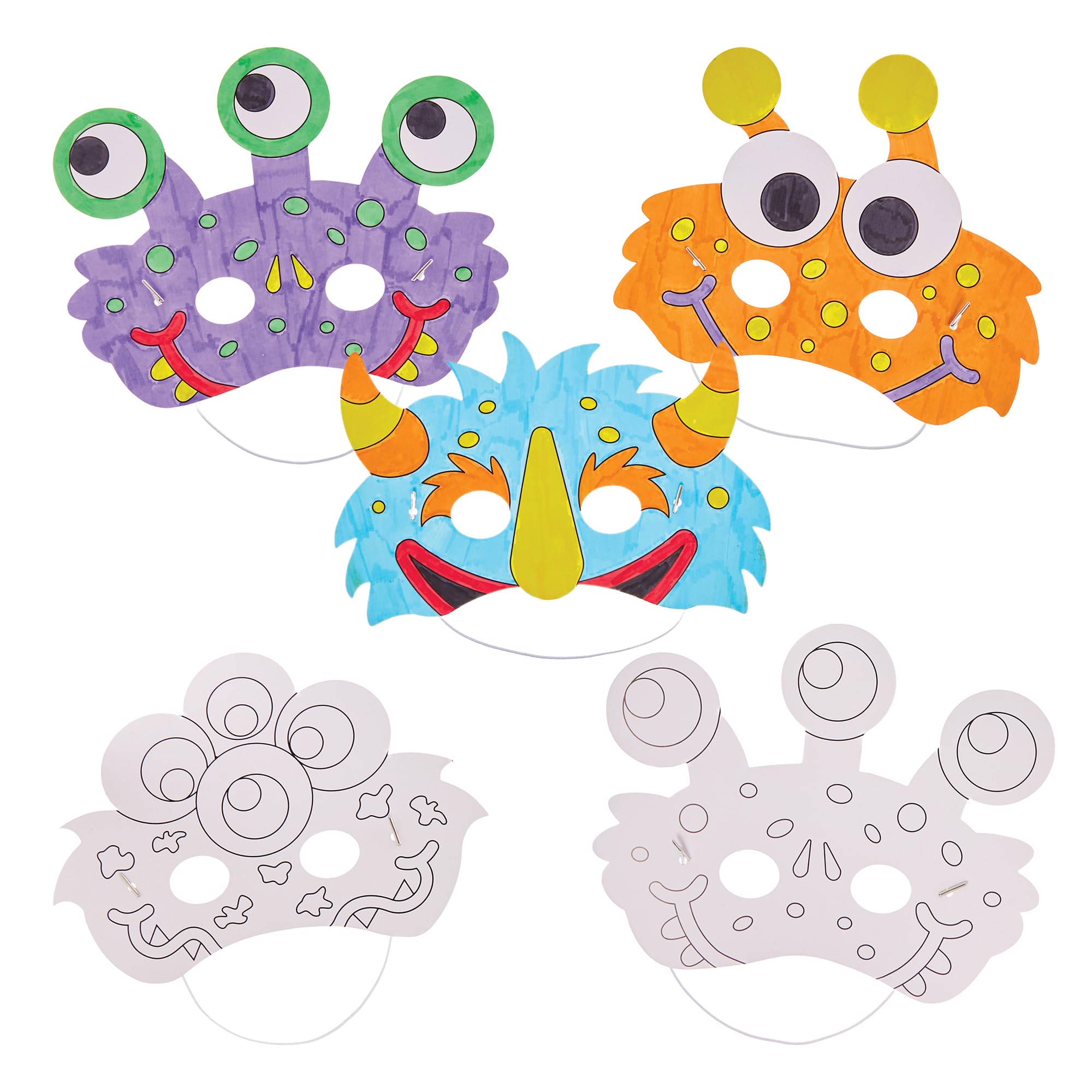 Baker Ross FX574 Monster Colour In Masks - Pack of 10, Halloween Dress Up Craft Kits for Kids