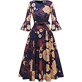 HomRain Women's Long Sleeve Velvet Midi Dresses for Wedding Guest Church Formal Winter Christmas Cocktail Party
