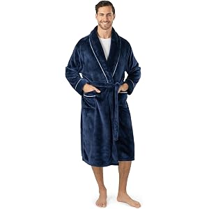 PAVILIA Soft Robe, Plush Warm Bathrobe for Men, Long Spa Bath Robe with Piping