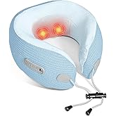Yincook Electric Neck Massager,Portable Travel Pillow with Massage and Heat,Rechargeable Vibrating Neck Pillow Massager,Perfect for Pain Relief at Home, Office,Travel,Fathers Day Gift Ideas(Blue)