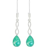 Teardrop Shape Natural Gemstone Dangle Earrings for Women - Handmade 925 Silver Plated Lightweight Birthstone Bohemian Jewelry - Perfect for Birthday & Special Occasions