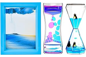 FKYTION Liquid Motion Bubbler & Diamond Shaped Penguin Liquid Timer and Moving Sand Art Picture Pack of 3 Activity Calm Relaxing Desk Toys Voted Best Gift!