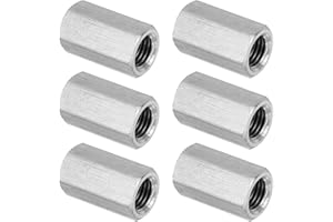 PATIKIL M10 x 1.25-Pitch 304 Stainless Steel Hex Coupling Nuts, 6Pcs 25mm/ 1" Length Fully Threaded Rod Coupling Nut Studding Connector Fasteners, Silver Tone