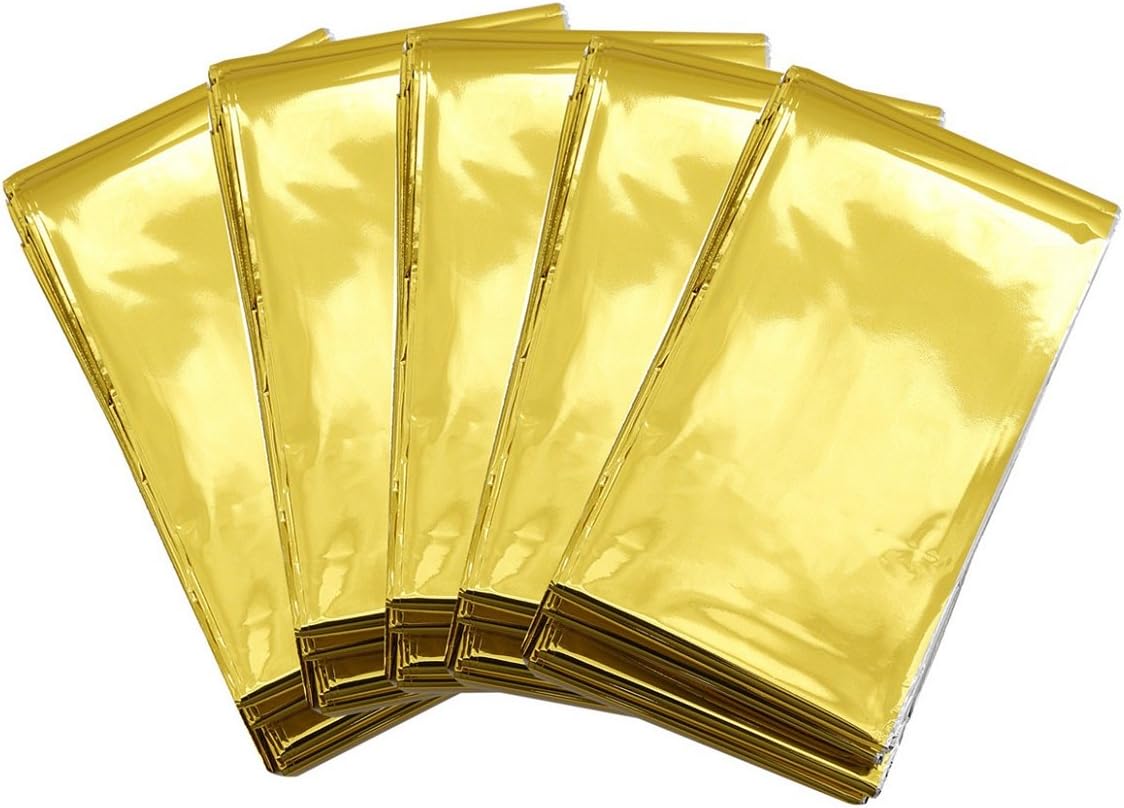 Somine Strong Emergency Blankets 5 Pack 82 x 63 Inches- Made of Foil Mylar, Lightweight & Compact for Outdoor Survival Highly Visible Outside Color - Absorbs Sunlight to Keeps you Warm
