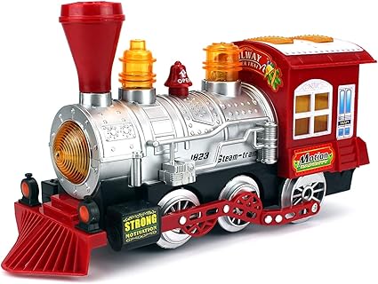 Urban Infotech Steam Train Locomotive Engine Car Bubble Blowing Bump & Go Battery Operated Toy Train w/ Lights & Sounds