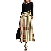 SAUKOLE Womens Maxi Dresses Casual Long Sleeve V Neck Empire Waist Dress Trendy Fall T Shirts Long Dress