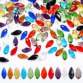 AHANDMAKER 100 Pcs Faceted Teardrop Glass Beads, 10 Colors Transparent Waterdrop Crystal Glass Beads Top Drilled Drop Spacer Beads for DIY Craft Jewelry Necklace Bracelet Earring Making, Hole: 1mm