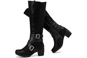 Ruiee Women's Knee High Boots with Chunky Heel, Pointed Toe, Comfortable and Fashionable for Fall and Winter Wear for Women.