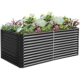 Land Guard 8x4x3ft Rectangular Galvanized Raised Garden Beds, Large-Capacity Metal Planter Box Outdoor, Durable Deep Raised Garden Bed 3ft Tall, Raised Beds for Gardening Vegetables, Modern Gray