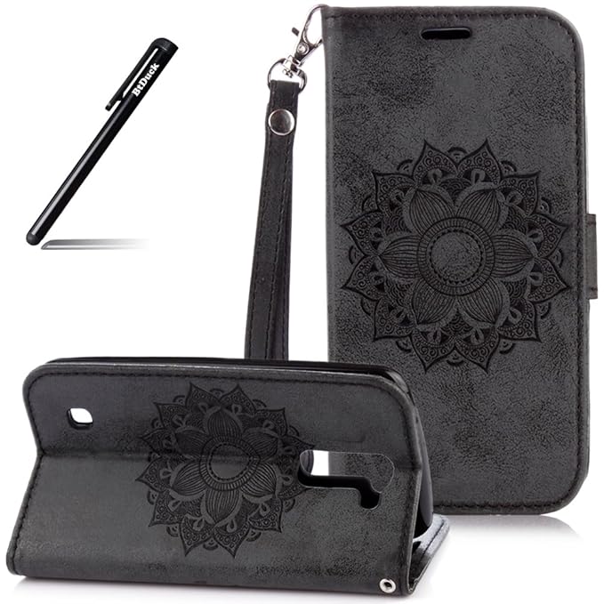 BtDuck LG K7 Hülle, Hülle Leder Mandala Retro Blume Muster Flip Cover Weich Silikon Back Cover Schutzhülle für LG K7 Tasche L