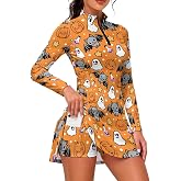 Dserfgiu Halloween Golf Dress with Built in Shorts Zipper Polo for Women | Tummy Control Mini Dresses Worn at Party or Workout