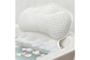 ALPSNOW Bath Pillow, Luxury Bath Pillows for Tub Neck and Back Support, Bathtub Pillow - 4D Breathable Air Mesh Fabric with 6 Non-Slip Suction Cups, Bath Accessories White