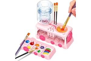 WZWXXQ Paint Brush Cleaner with Paint Tray, Water Circulation Brush Rinser with Brush Holder, Watercolor/Oil and Water-Based Paint Brush Cleaner Tool, 400ml Capacity, Train Design, Gift for Artist Beginners