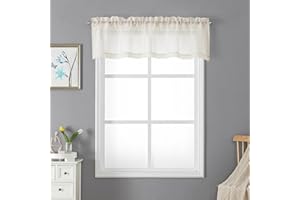 Lecloud Doris 14 Inch Linen Sheer Curtain Valance for Window, Dual Rod Pockets Solid Textured Voile Curtains for Living Room Bedroom, Guazy Cafe/Basement/Bathroom/Kitchen Short Drapes, 60x14 Inches