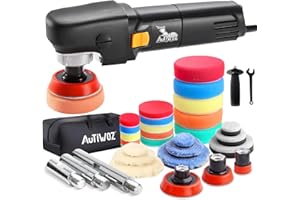AUTIWOZ Mini Buffer Polisher, Car Polisher Waxer, 600W Rotary Polisher Machine with 33Pcs Polishing Kit, with 1" /2" /3" Base Pads M14 Thread Extension Shaft for Car Boat Sanding Polishing and Waxing
