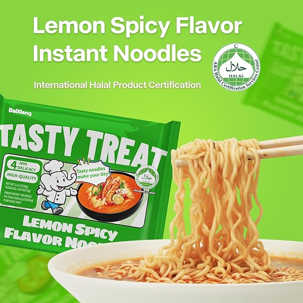 BAIXIANG LEMON SPICY FLAVOR RAMEN, LEMON SPICY FLAVOR INSTANT NOODLE,BONE BROTH SIMMERED, TASTY TREAT SERIES, PACK OF 5