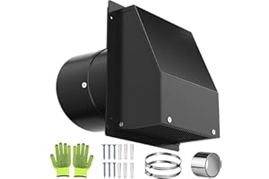 5 Inch Dryer Vent Cover, Vents Covers for Wall, Hooded Wall Cap with Screen and Damper Black Galvanized Steel Air Exhaust Duc