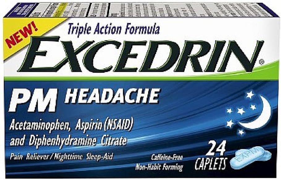 Excedrin PM Headache Pain Reliever/Nighttime Sleep-Aid Caplets, 24 ea (Pack of 2)