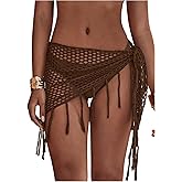 Floerns Women's Hollow Out Beach Cover Up Skirt Crochet Fringe Trim Swimsuit Wrap Sarong