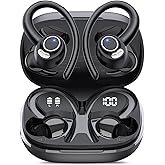 Wireless Earbuds, Bluetooth 5.4 Headphones Sport, Over Ear Buds With ENC Noise Cancelling Mic, 48H, Wireless Earphone With Earhooks, Stereo Deep Bass, IP7 Waterproof ear bud for Workout Running, Black