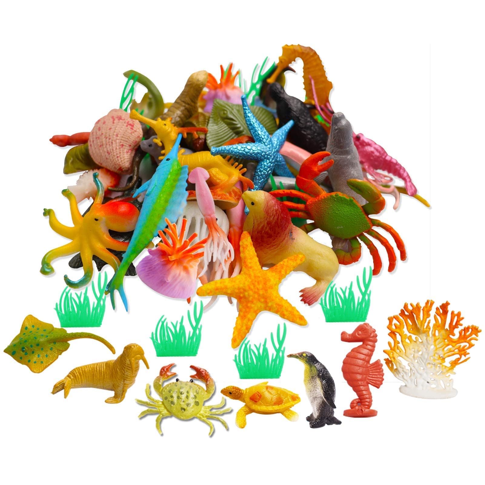 Photo 1 of OuMuaMua 42pcs Sea Animal Figure Toys Plastic Small Ocean Animals Realistic Mini Ocean Creature Figure Toys Fake Under The Sea Creatures Bath Figures for Kids Toddlers Preschool Educational Favors