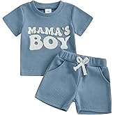 allshope Baby Boy Summer Outfit Set Letter Embroidery Short Sleeve T Shirt Solid Shorts Waffle Knit Clothes 6 12 18 24 Months