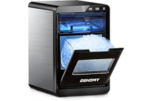 EUHOMY Nugget Ice Maker Countertop, 44Lbs/24H Pebble Ice Maker Machine, Self-Cleaning Pellet Ice Machine with Ice Scoop&Basket, Sonic Countertop Ice Machine for Home/Kitchen/Office(Black)