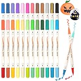 Shuttle Art 48 Colors 24 Pack Dual Tone Acrylic Paint Markers | 24 dual-tip pens for rock, wood, glass, ceramic, canvas, fabric, coloring books, pumpkins &amp; Halloween crafts.