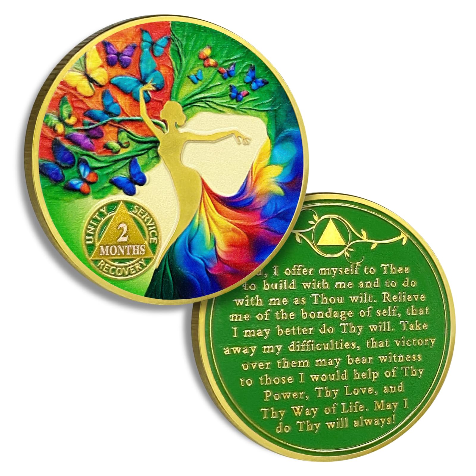2 Month Sobriety Chip Butterfly Tree of Life AA Chip and Medallion Alcoholics Anonymous Coin Serenity Prayer Coin Recovery Anniversary Token Sobriety Gifts for Women Men