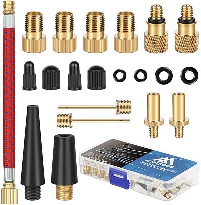 Flintronic 21 Piece Bicycle Valve Adapter Set DV AV SV with Ball Needles and