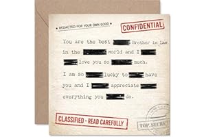Playful Birthday Card for Brother in Law - Top Secret Birthday Wishes - Confidential File Design with Redacted Details - 5.7 