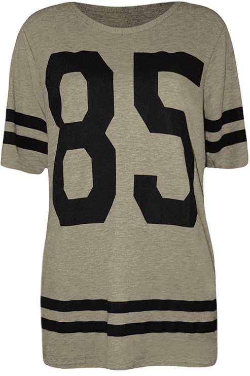 WearAll - Damen '85' Druck Kurzarm Baseball Trikot T-Shirt Top - Schwarz - Größe 36-42