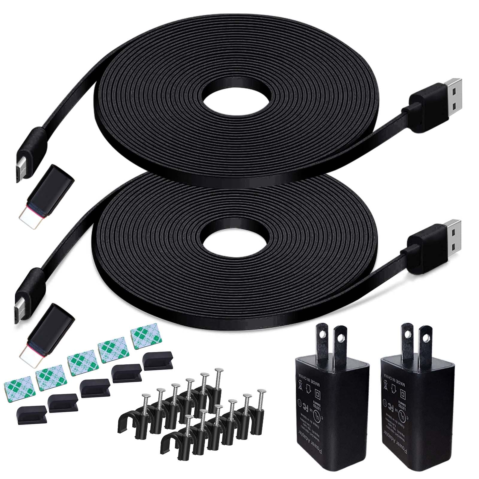 Photo 1 of 20FT Power Extension Cable Charger for Blink Outdoor 4(4th Gen)/(3rd Gen)/XT2,Wyze Cam v3/v3 Pro/v4,Ring Spotlight Cam Plus/Pro,Arlo Essential 2K,Micro USB & Type C Power Cord and Adapter(Black,2Pack)