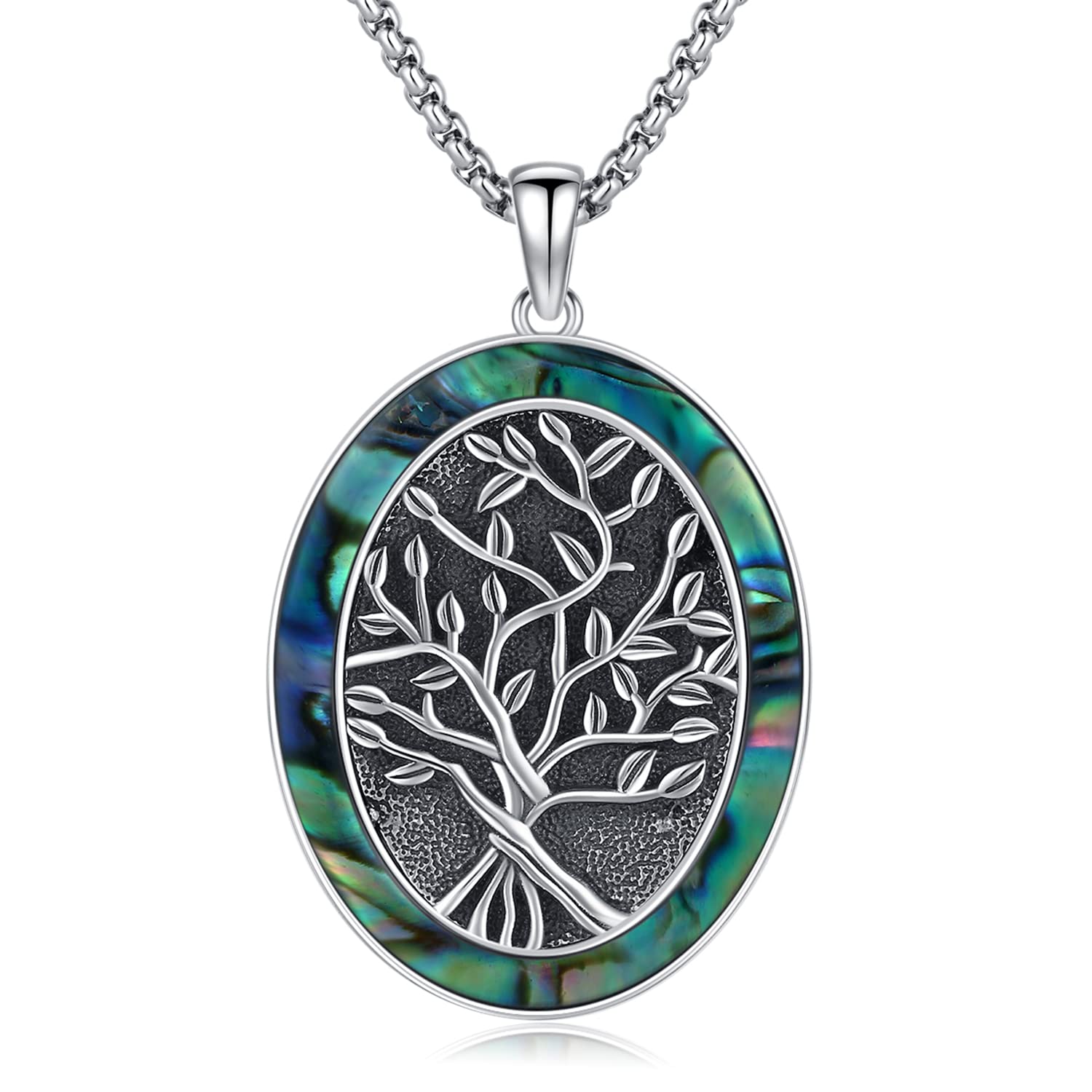Midir&Etain Tree of Life Necklace for Women Men 925 Sterling Silver Family Tree Pendant Necklace Abalone Shell Tree Jewellery Birthday Gifts for Mother Girlfriend