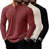 Riyiper 3 Pack Men's Big and Tall Henley T-Shirts Cotton Long Sleeve Pocket Tee Shirts Loose Casual 3-Button Basic Tops L-5XL