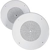 Rockville MC80 Metal 8" 70V/25V Commercial in-Ceiling Speakers, Pair | 8&rdquo; Woofer, Adjustable Taps 5W, 2.5W, 1W, 0.5W, Steel Grilles, Off-White, Flush Ceiling Mount
