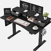 Grandder Electric Standing Desk with Two Drawers, Curved Sit to Stand Up Height Adjustable Desk with Storage Shelf for Home Office, 55 * 32 Inch, Study, Ergonomic Adjustable Computer Desk, Black