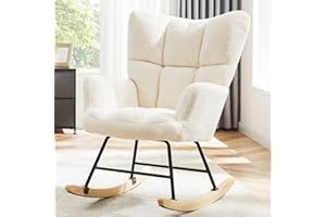 NEWBULIG Nursery Rocking Chair Teddy Upholstered Glider Accent Armchair with High Backrest for Bedroom Living Room, Beige