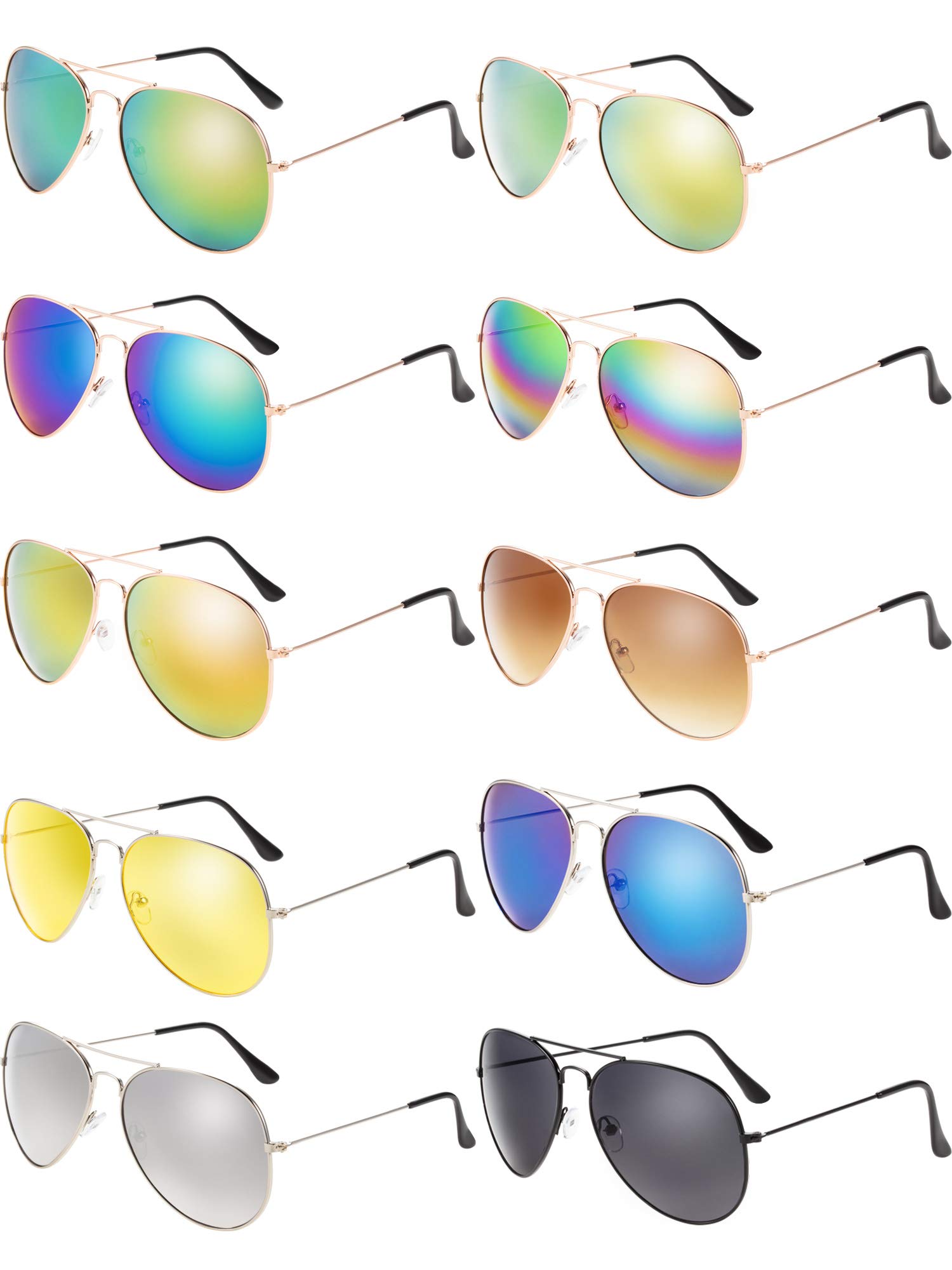 Photo 1 of 10 Pieces Classic Mirrored Flat Lens Sunglasses Lens Metal Frame Sunglasses for Men Women