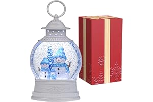 PESTILITE Christmas Snowman Snow Globes, Snowman Family Musical Snow Globe Lantern with Timer, Lighted Christmas Decorations Indoor, USB or Battery Operated