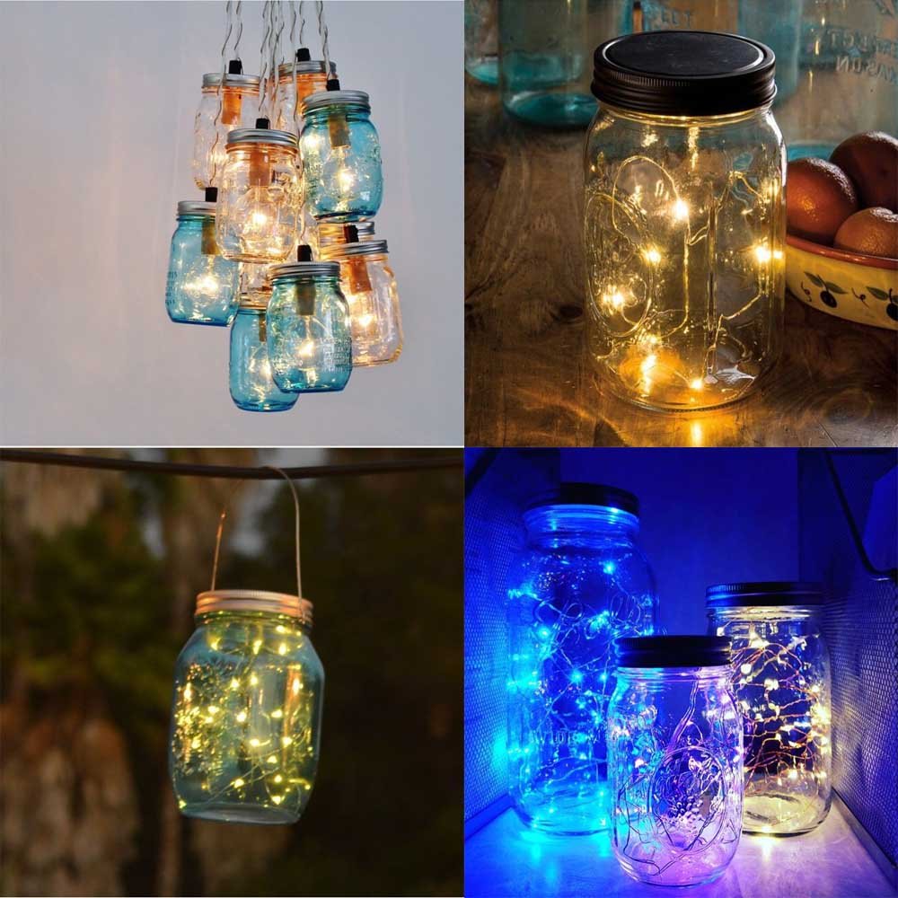 6 Pack Mason Jar Lights, 20 LED Solar Warm White Fairy String Lights Lids Insert 716294455845 eBay