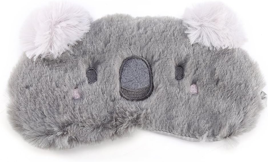 Cute Eye Mask, Animal Fluffy Sleep Eye Cover Sleeping Mask Blindfold with 3D Ears for Kids Girls Women (Koala)