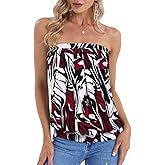 DJT Women's Tube Tops Strapless Bandeau Tank Strapless Blouse Off The Shoulder Tunic Shirts Summer Casual