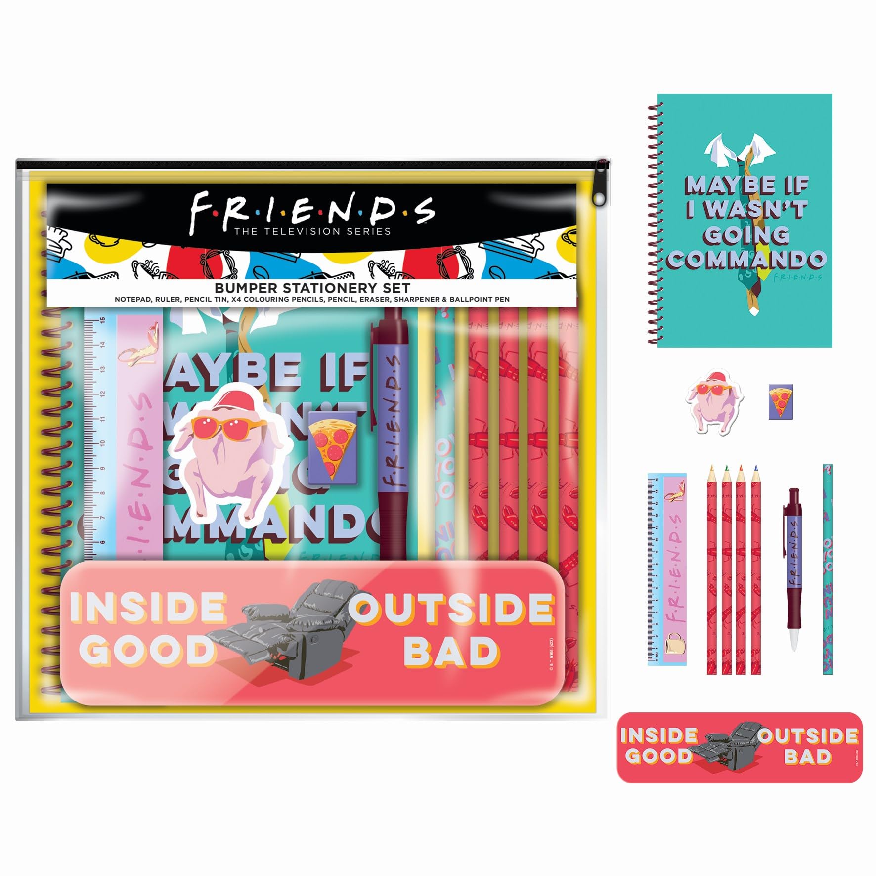 Friends A5 Lined Notebook and Bumper Stationery Set (Quotes and References Design) - Official Merchandise