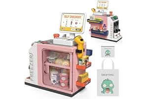 POFJOEQ Cash Register Playset for Kids - 48PCS with Toy Coffee Machine,Pretend Play Money, Calculator, Scanner, Credit Card and Play Food for Boys and Girls！