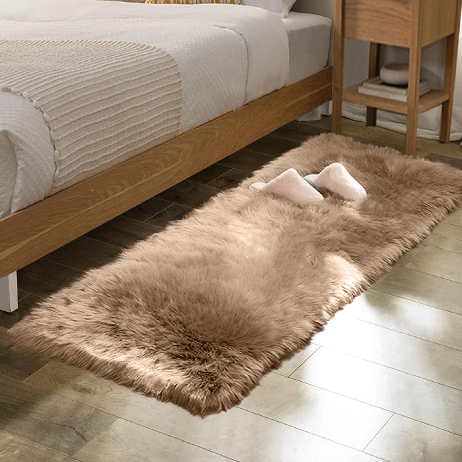 Photo 1 of ORINOVA Beige Faux Fuzzy Area Rugs for Bedroom Machine Washable Sheepskin 2x6 Fluffy Fur Rugs for Living Room Runner Rugs for Hallway Nursery Furry Rug Home Décor